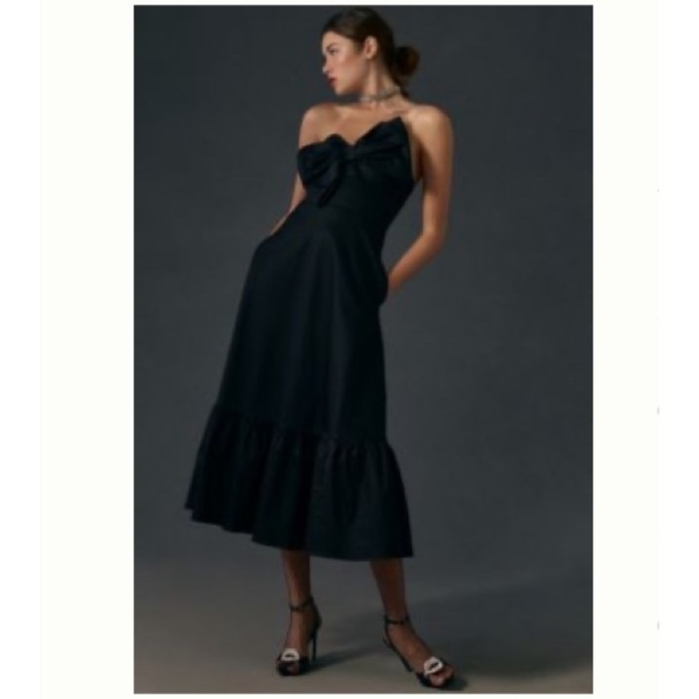 Hutch Bow Tie Strapless Maxi Dress Black Ruffle Hem Size 10
